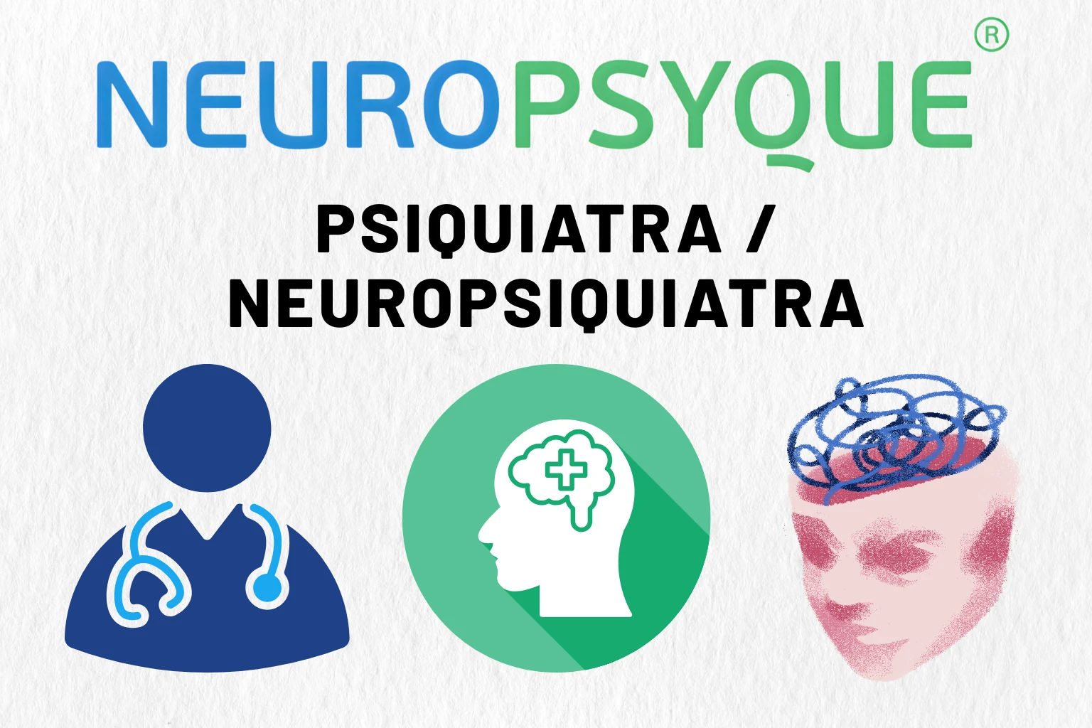 Ilustração sobre o papel do psiquiatra e neuropsiquiatra no tratamento da anorexia nervosa, com símbolos de saúde mental, acompanhamento médico e perturbações alimentares.