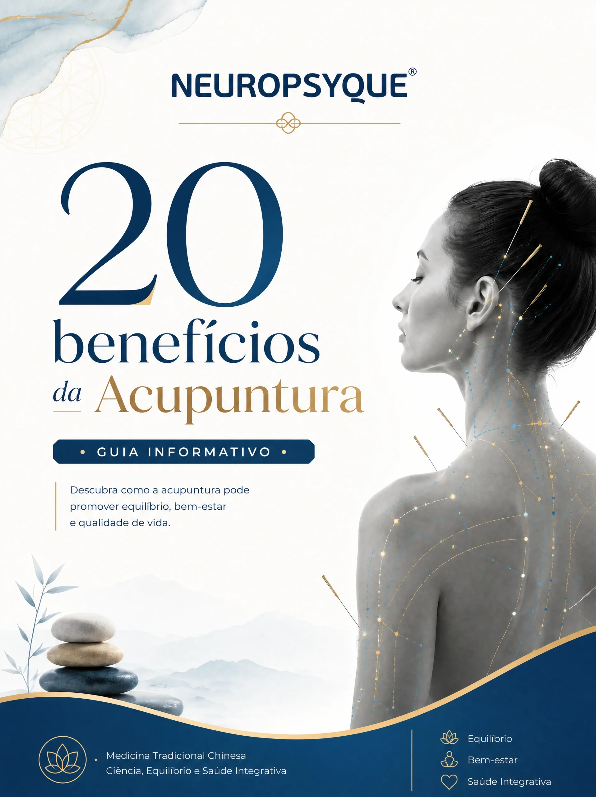 Capa do guia 20 Benefícios da Acupuntura em português