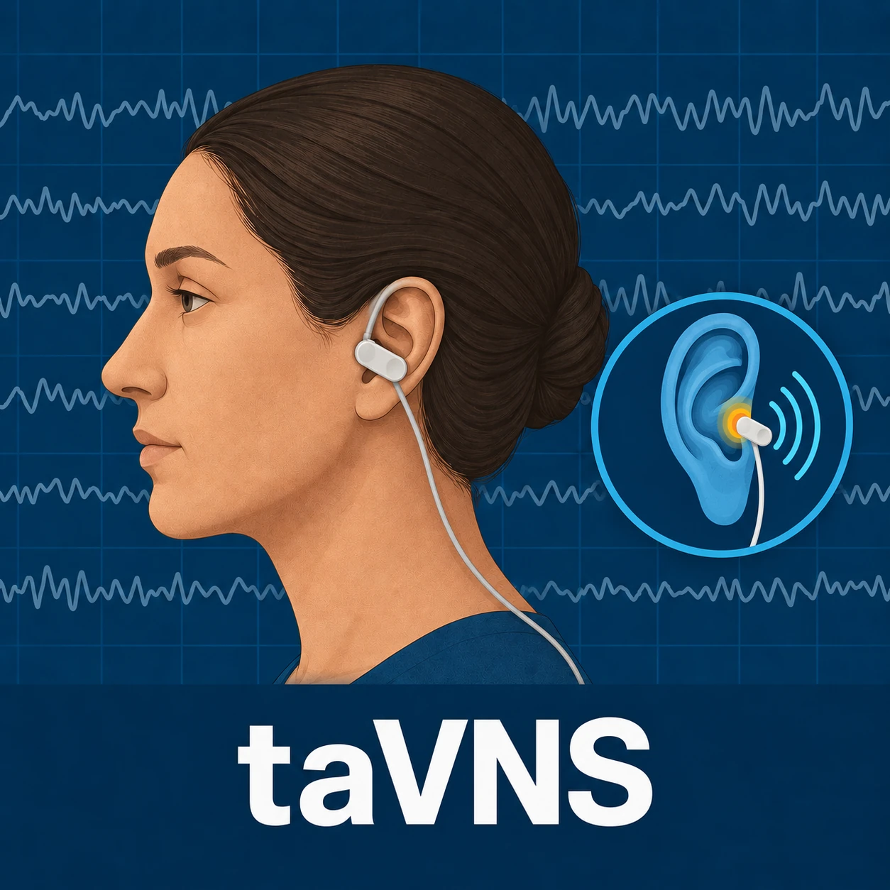 Ilustração de uma sessão de taVNS - Estimulação do Nervo Vago.